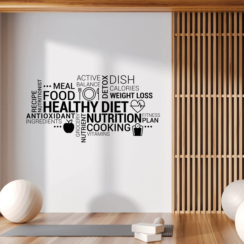 Nutrition Fitness And Health - Stiker Dinding Vinil Makan Sehat Inspirasi